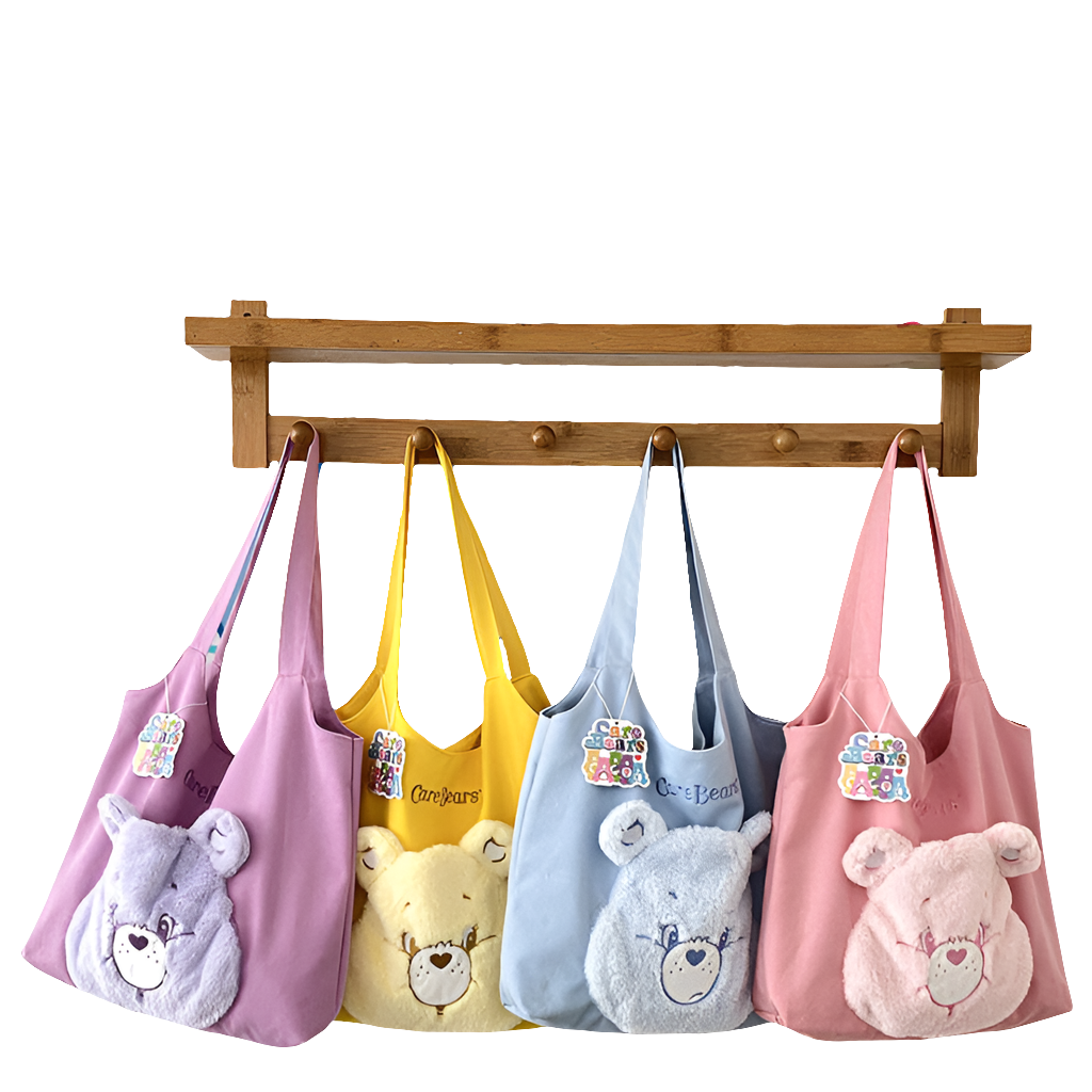 Carebears canvas shoulder bag women's embroidered fur plush tote bag