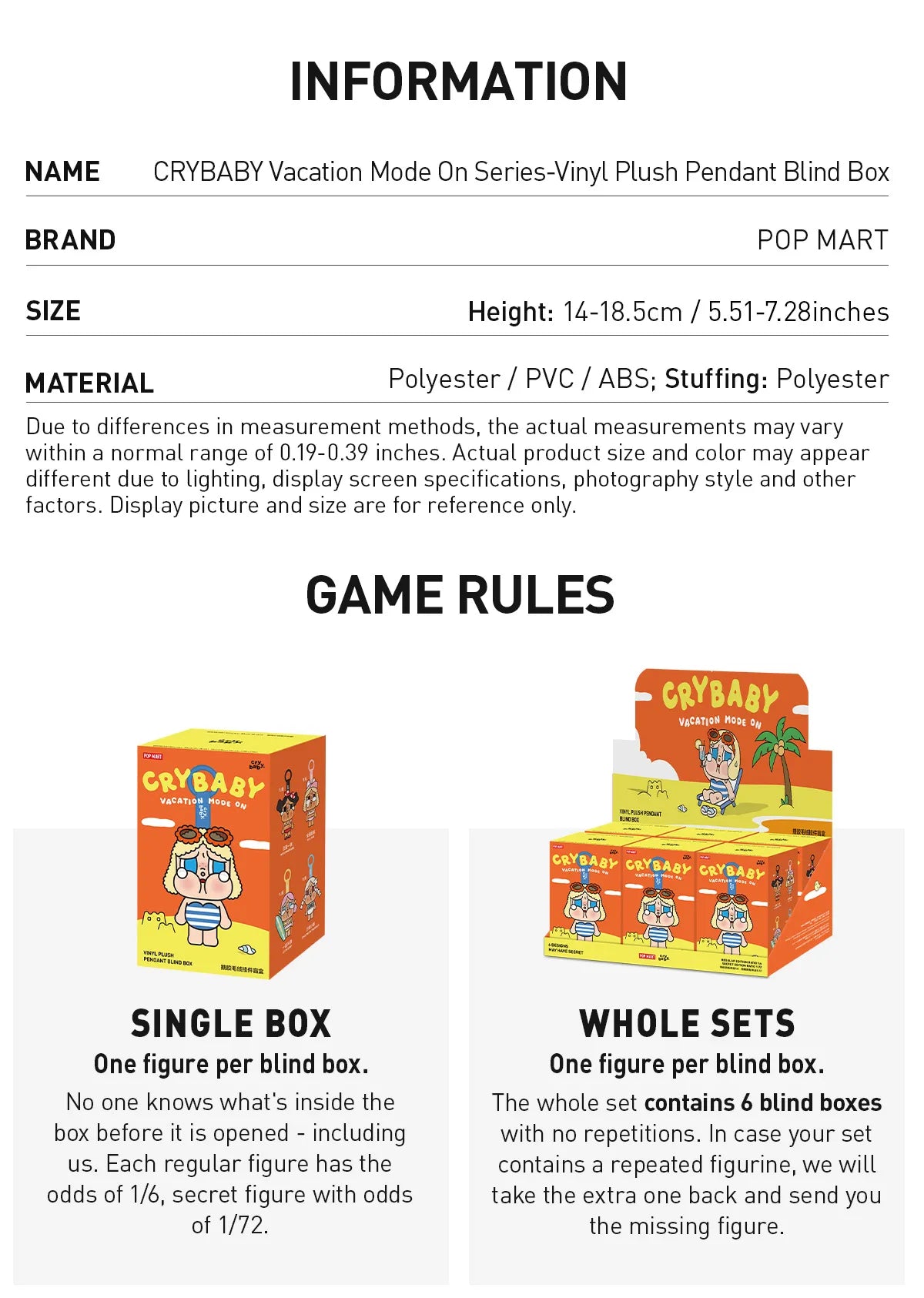 CRYBABY Vacation Mode On Series-Vinyl Plush Pendant Blind Box