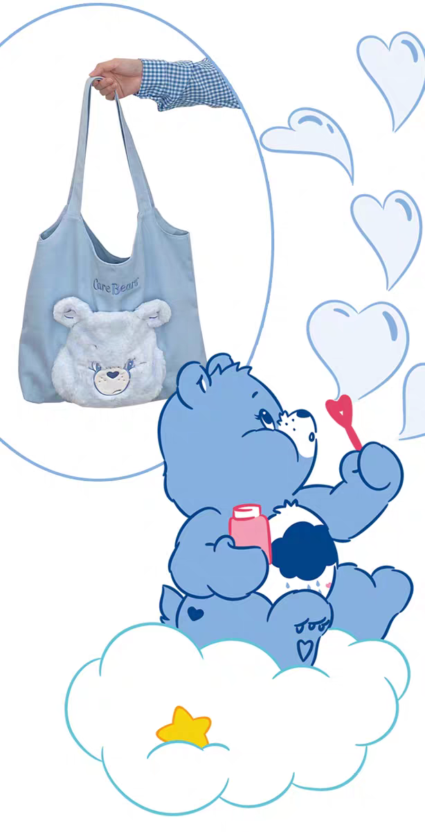 Carebears canvas shoulder bag women's embroidered fur plush tote bag