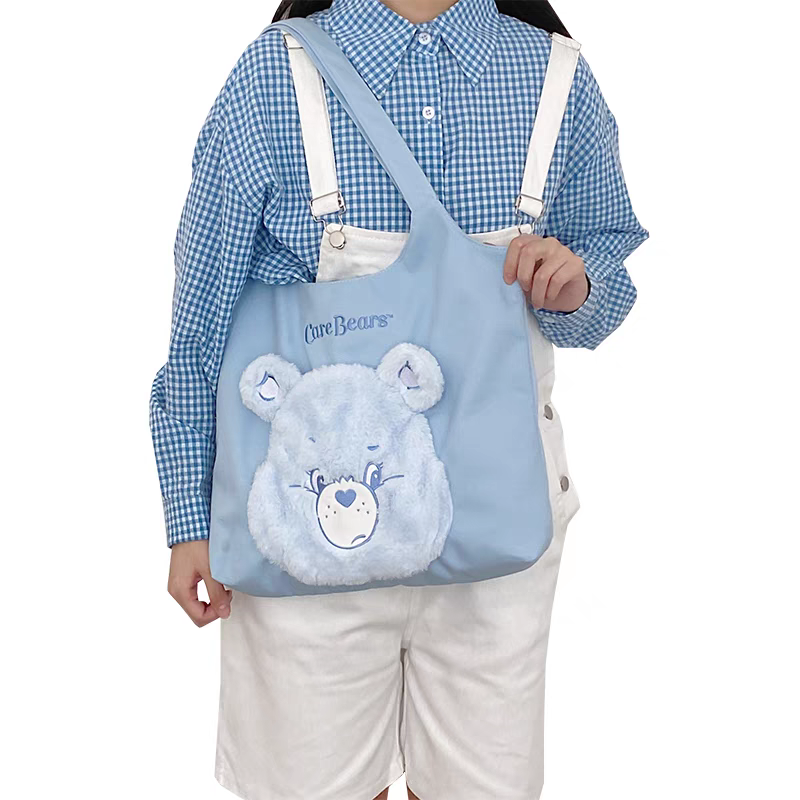 Carebears canvas shoulder bag women's embroidered fur plush tote bag
