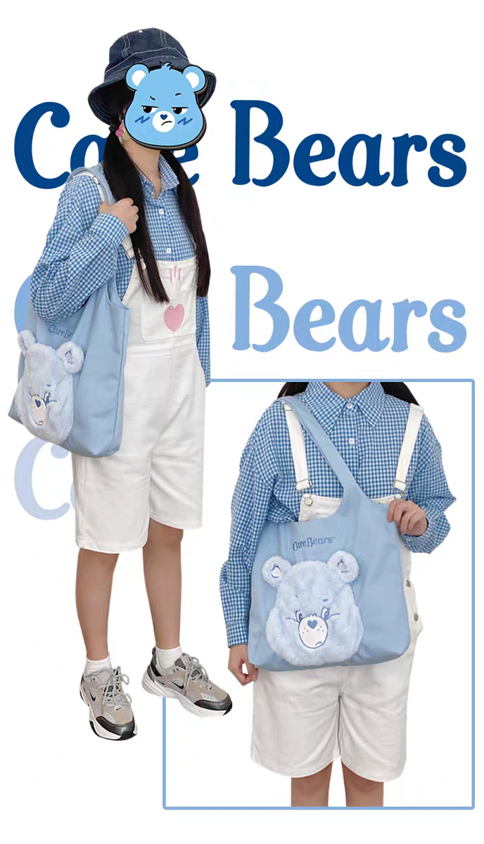 Carebears canvas shoulder bag women's embroidered fur plush tote bag