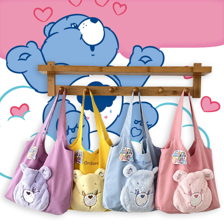 Carebears canvas shoulder bag women's embroidered fur plush tote bag