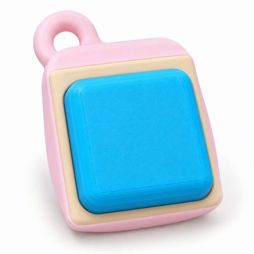 Giant clicker with a pink base and blue key